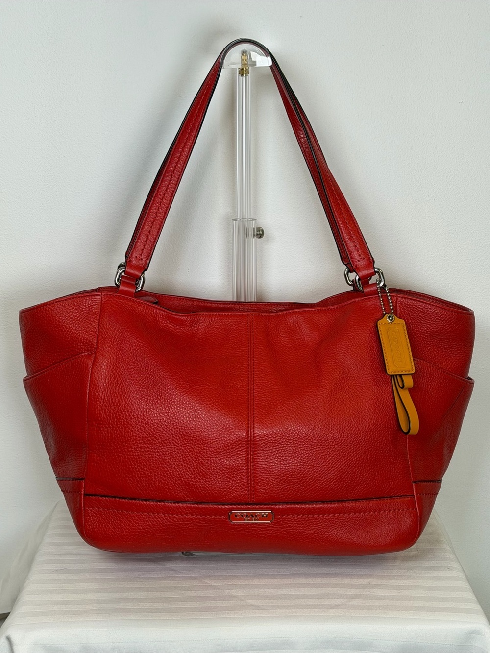 Coach Park Carrie Red Pebbled Leather Tote Carryall